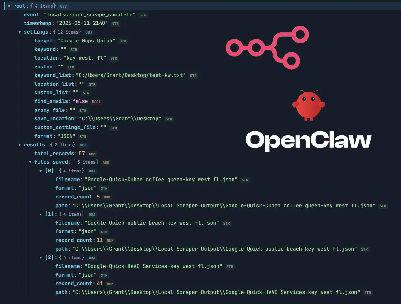 Sample JSON Webhook Screen Shot